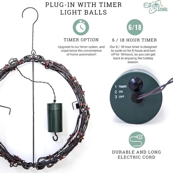 12” Outdoor/Indoor LED Christmas Light Ball with Automatic Timer. Durable, Water - Picture 7 of 9